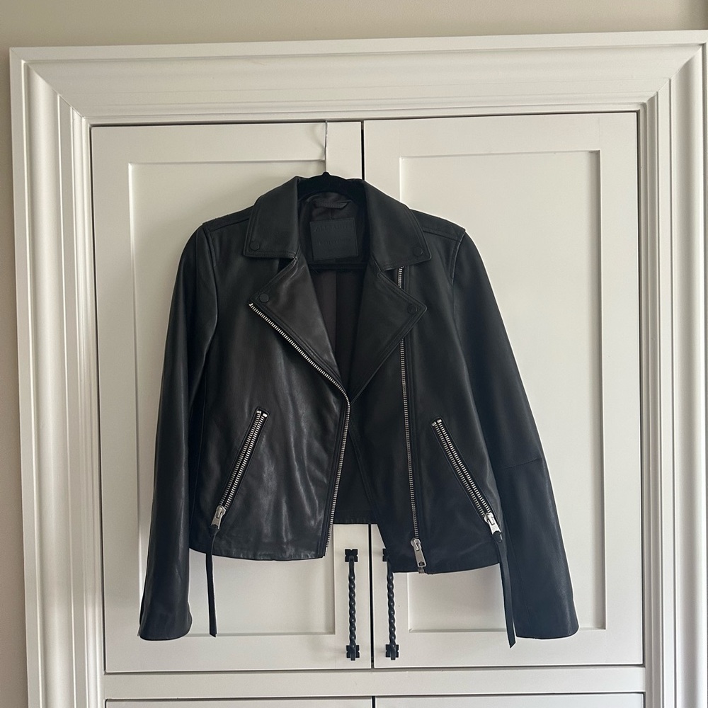 All Saints Dalby Slim Fit Leather Biker Jacket